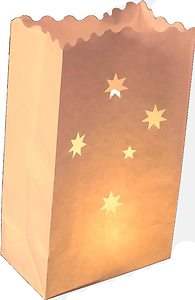 Souther Cross Stars Design White Candle Lantern Bag - Australia Part Theme - 10 Pack